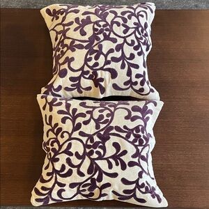 S/2 Interlude Home Beige Linen Blend & Purple Velvet 20”sq Pillow Covers